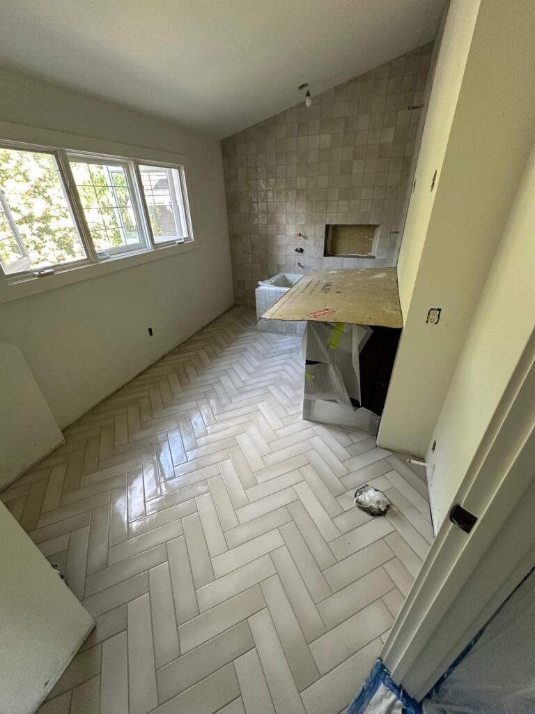 Herringbone tile floor 