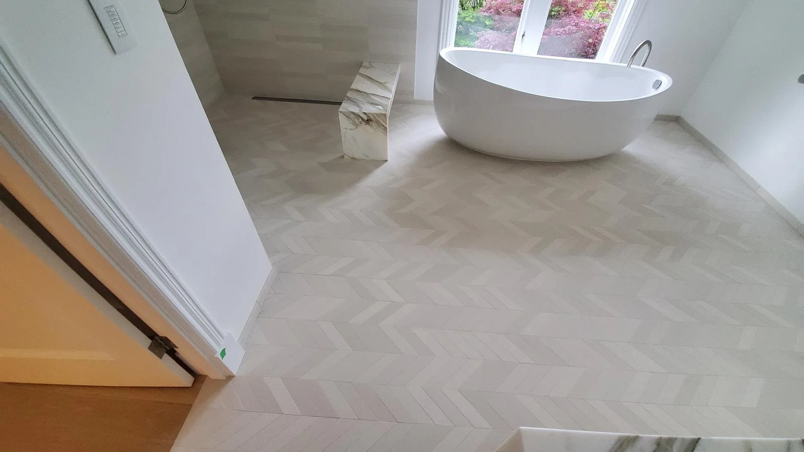 Bathroom floor tile herringbone